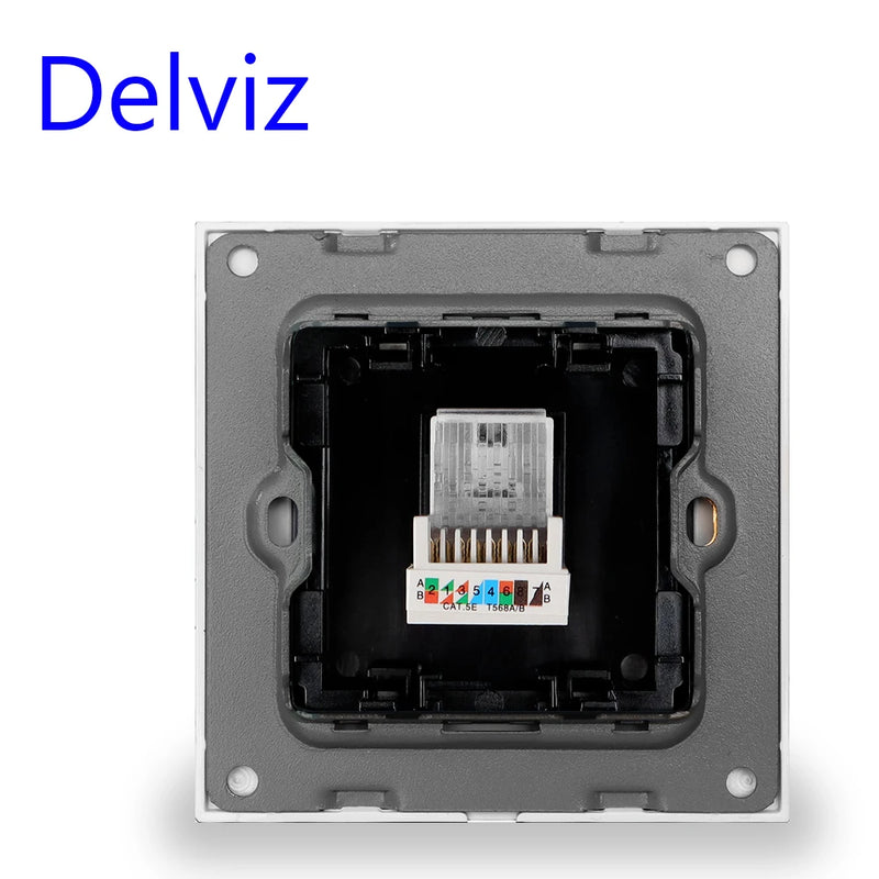 Delviz Computer cable Wall Socket, High strength Tempered Glass, RJ45 Module adapter Panel, CAT5E Cable network Interface Outlet