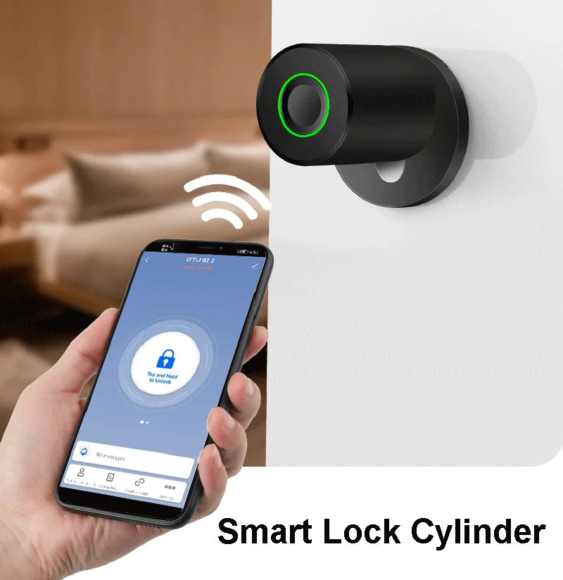 Juheenda Tuya Smart Cylinder Lock Electronic Bluetooth APP Remote Biometric Fingerprint Lock Anti-Theft Security Home Door Lock