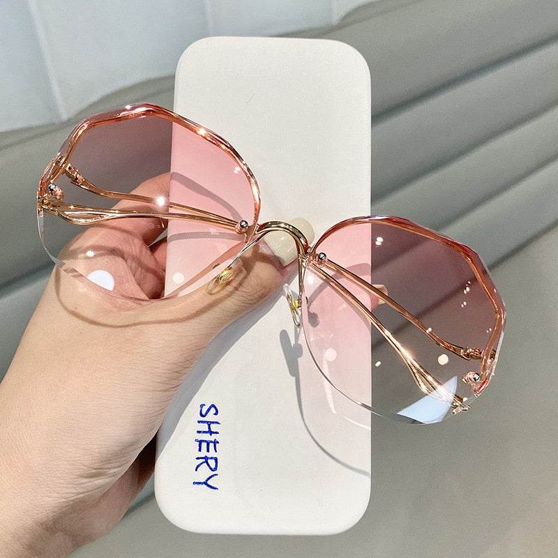 2022 Rimless Sunglasses Fashion Sunglasses Women Tide Vasos Decorativos Luxury Lunette De Soleil Femme Vintage Zonnebril Dames