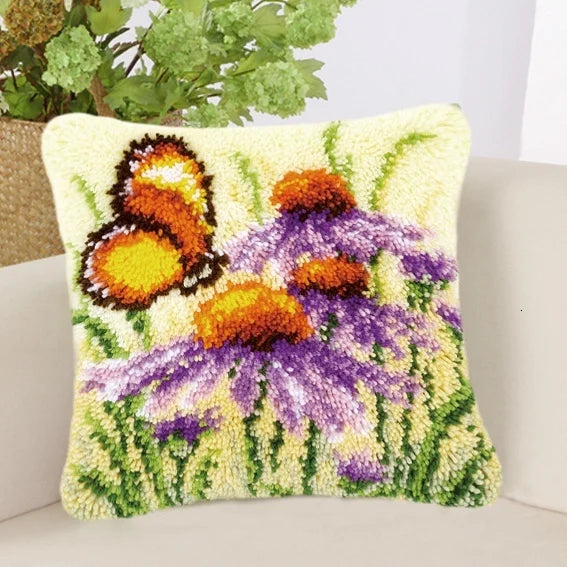 Smyrna Flower Latch Hook Kit Mats Cushion Pillow DIY Crafts Flower Cushion Embroidery Latch Hook Rug Needlework Button Packages