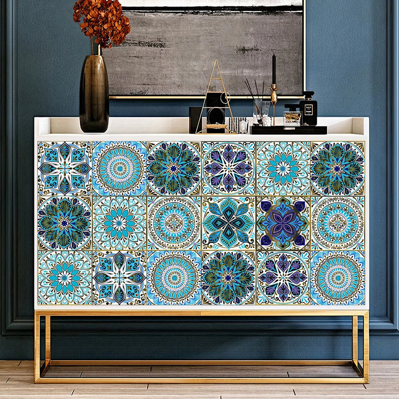 10pcs/set Mandala Style Crystal Hard Tiles Ceramics Wall Sticker Kitchen Wardrobe Home Decor Art Mural Peel & Stick Wall Decals