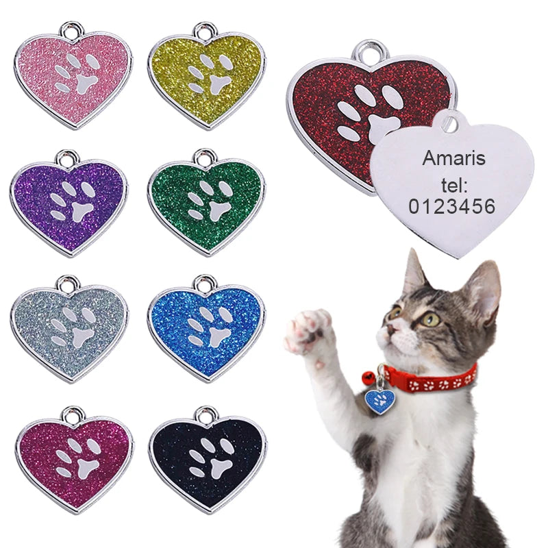 Customized Pet ID Tag Heart-shaped Tag Collar Cat Name Pendant Personalized Engraved Dog Pendant Nameplate Tag Collar Accessory