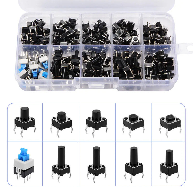 180PCS 10 Type 6*6 Light Micro Touch Switch Set Push Button Switch Kit Assortment Set DIY Tool Accessories 6x6 Keys Tact ON/OFF