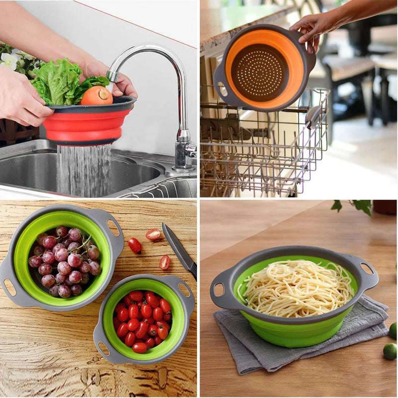 Silicone Folding Drain Basket Creative Retractable Silicone Fruit Vegetable Colander Kitchen Storage Gadgets