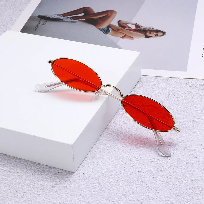 Retro Small Oval Sunglasses Women Vintage Brand Shades Black Red Metal Frame Color Sun Glasses For Female Fashion Eyewear