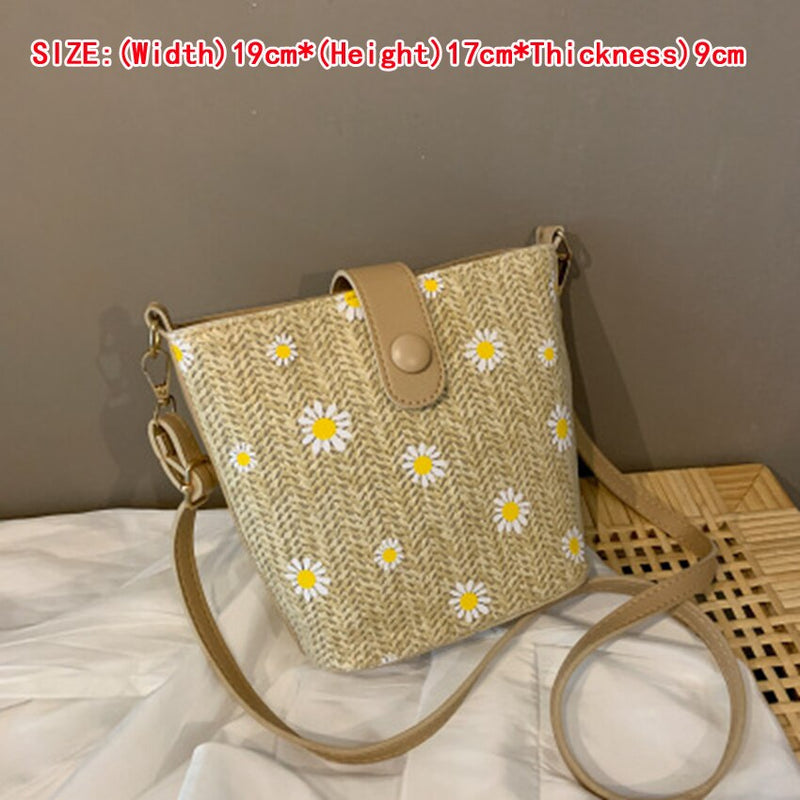 Small Straw Bucket Bags For Women 2020 Summer Crossbody Bags Lady Travel Purses and Handbags Female Shoulder Messenger Bag