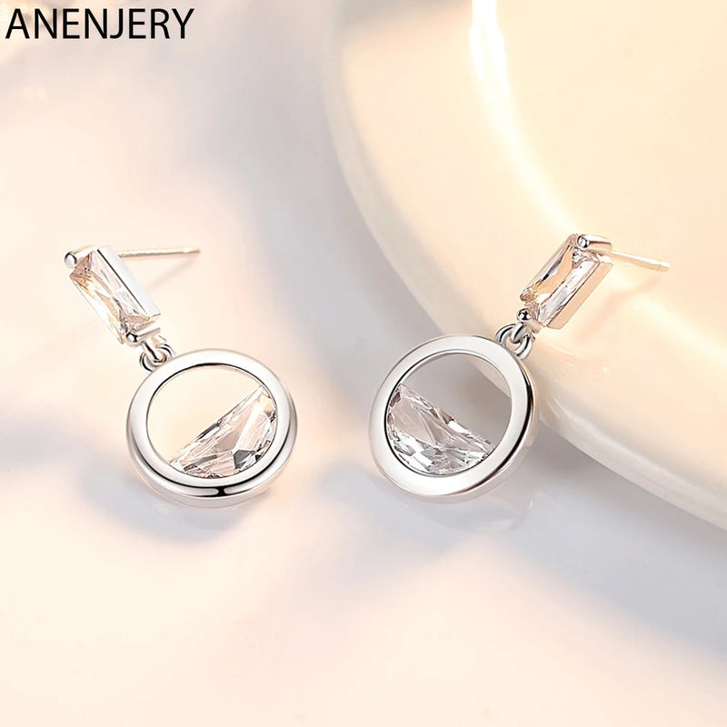 ANENJERY Silver Color Zircon Water Drop Necklace+Earrings For Women Jewelry Sets Best Gift