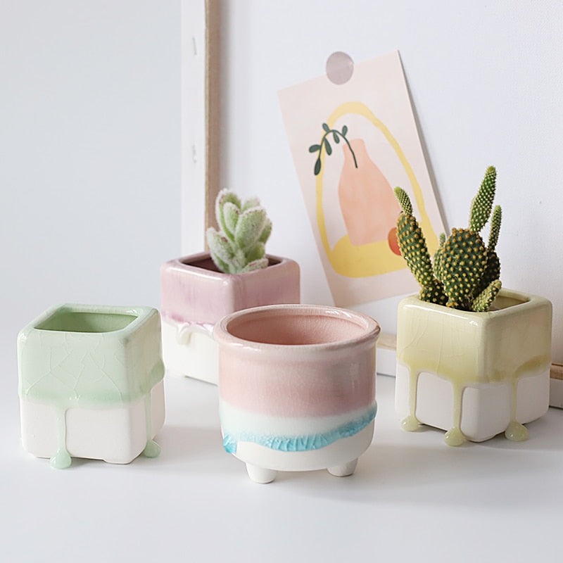 Nordic Glaze ceramic flower pot Creative Mini plant succulent pots macetas de ceramica home decor de fleur balcony decorations