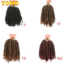 TOMO Pre-twisted Passion Twist Crochet Hair 8 Inch Ombre Synthetic Bomb Twist Braids Short Wavy Curly Spring Twist Crochet Hair