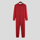INCERUN Men Pajamas Jumpsuit Homewear Solid Color Long Sleeve Comfortable Button Leisure Sleepwear Men Rompers Nightwear S-5XL