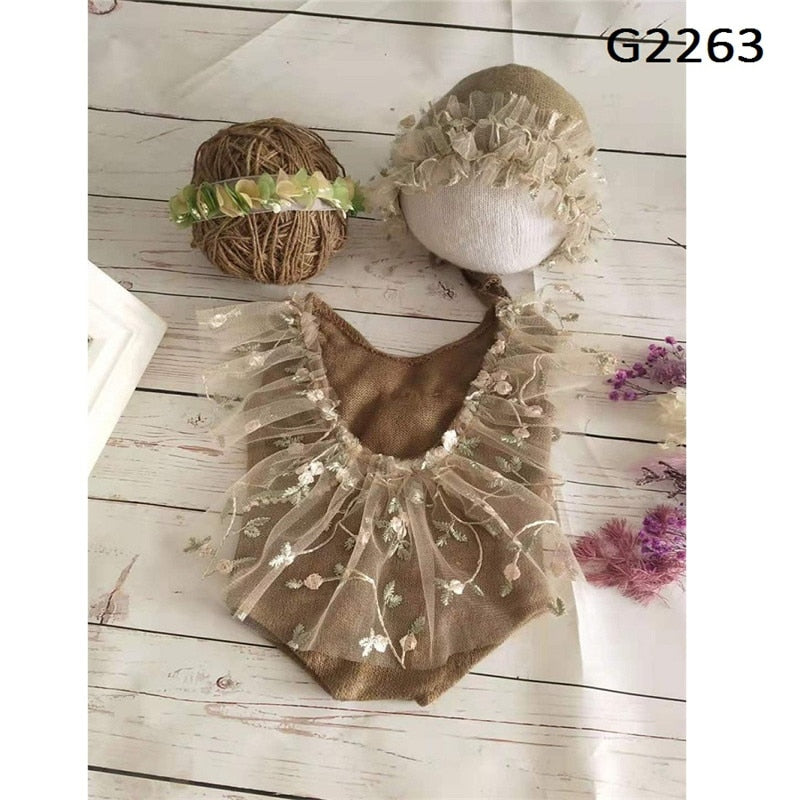 Newborn Photography Props Accessories Girl Outfit Hat Set Baby Bebe Fotografie Studio Romper Photo Shoot Costume For Girls