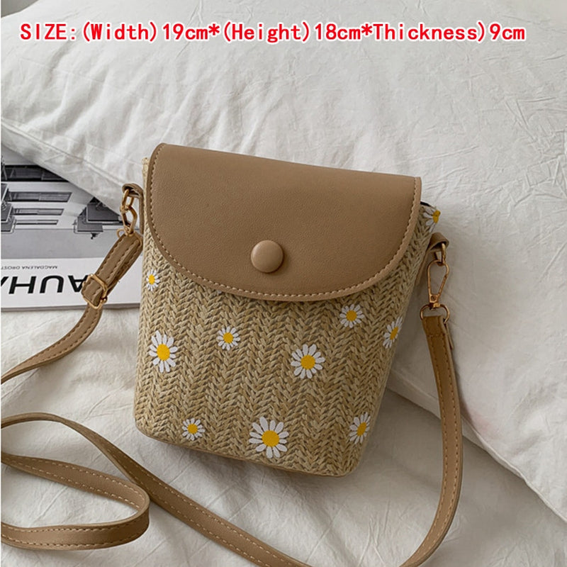 Small Straw Bucket Bags For Women 2020 Summer Crossbody Bags Lady Travel Purses and Handbags Female Shoulder Messenger Bag