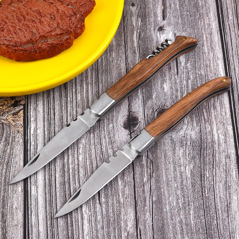 Laguiole Wood Folding knife Japanese Fold Wine Pocket Carry  knives Portable Fruit Dinner Steak Survival Outdoor Picnic Tool