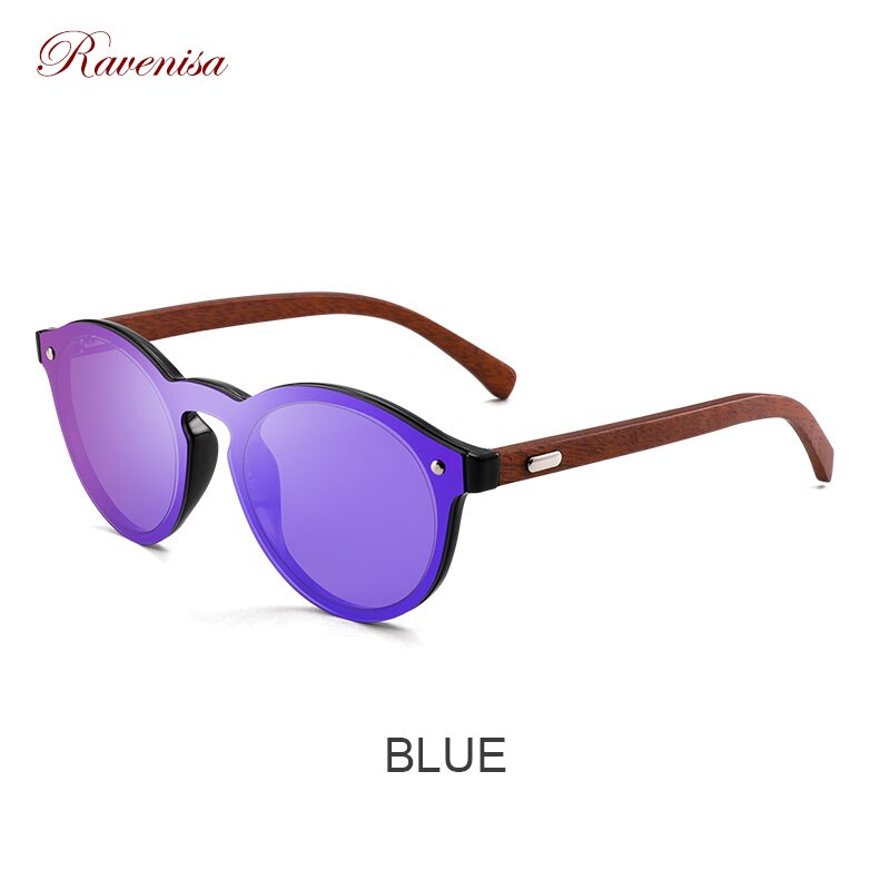 RAVENISA  Vintage Round  Wood Sunglasses Mono Green Lenses Sun Glasses For Men Women Wooden Eyewear