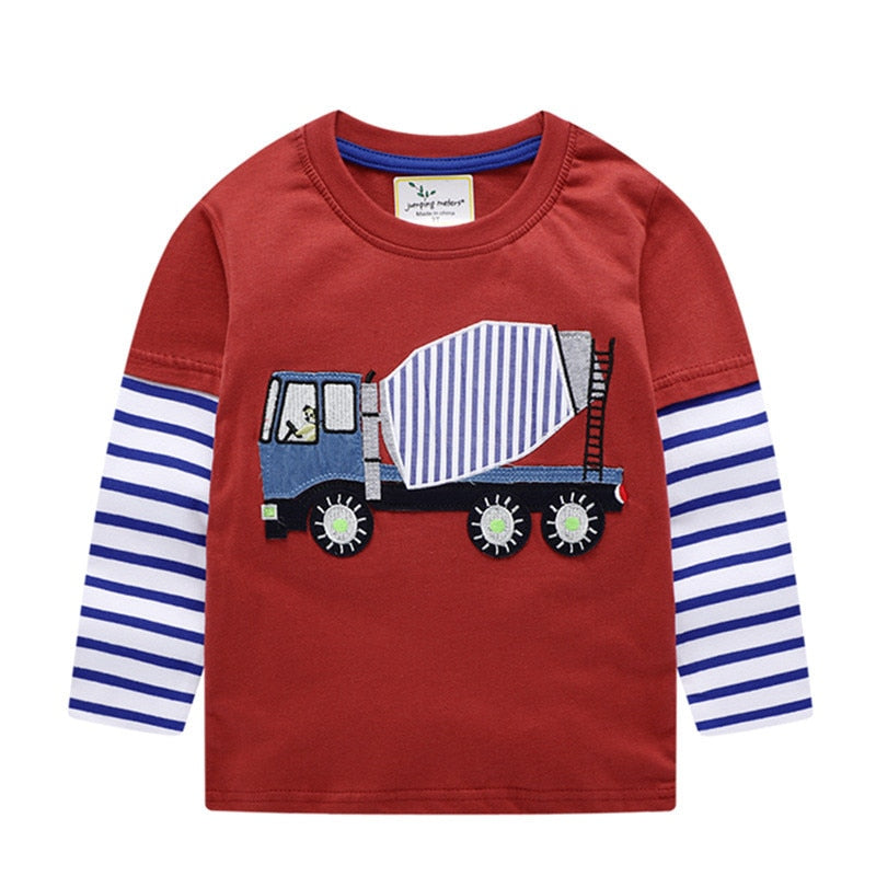 Jumping meters Autumn Spring Boys T shirts Applique Cotton Long Sleeve Baby Girls Clothing New Stripe Tops For Children Boy Tee