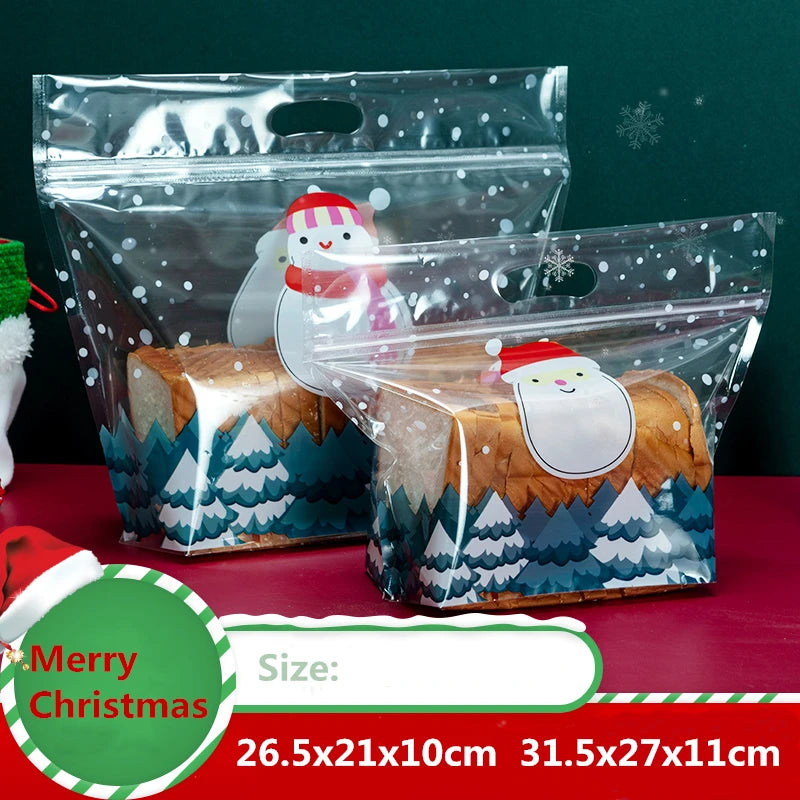 StoBag 50pcs New Year Christmas Bread Packaging Bags Hnadle Santa Claus Toast Supplies For Home Handmade Gift