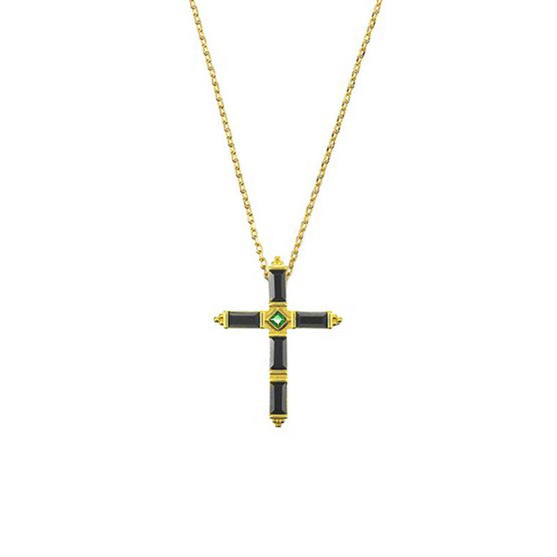 ANDYWEN 925 Sterling Silver Colorful Cross Pendant Necklace Long Chain Fine Jewelry Collar Corto Doris Verde Rosa Rock Punk Oro