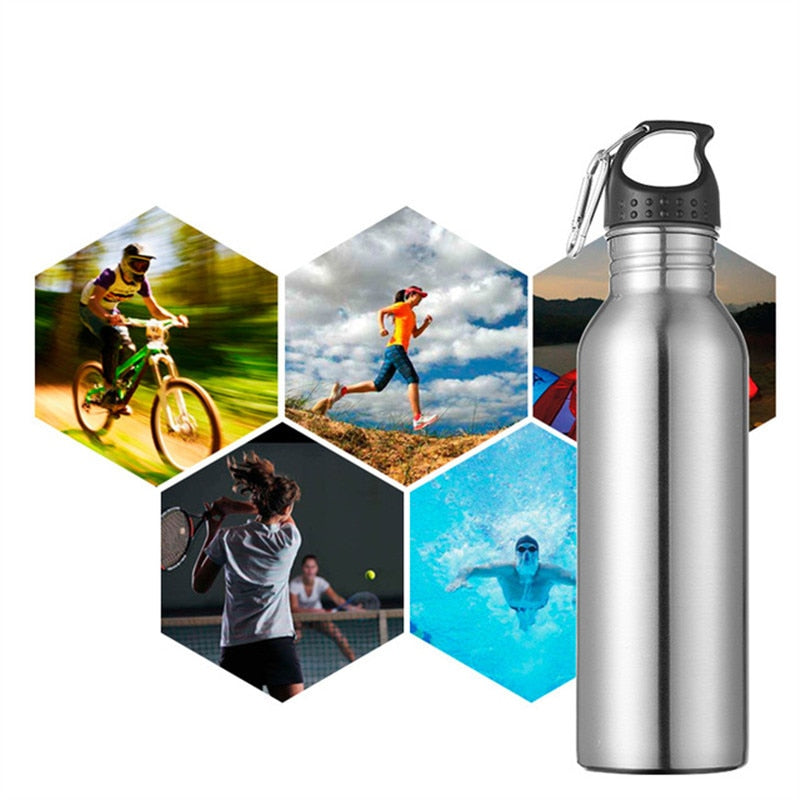 750ml Sports Outdoor Straw Water Bottle 304 Stainless steel Portable Handle Lid Water Bottle With Mountaineering Buckle Kettle