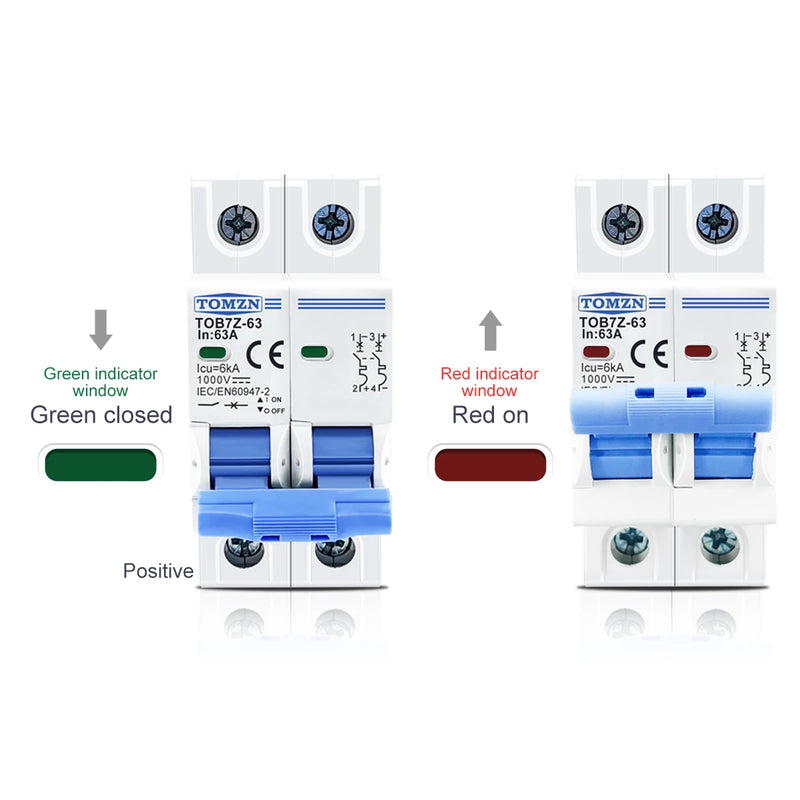 2P DC 1000V Solar Mini Circuit Breaker 3A 6A 10A 16A 20A 25A 32A 40A 50A 63A DC MCB for PV System