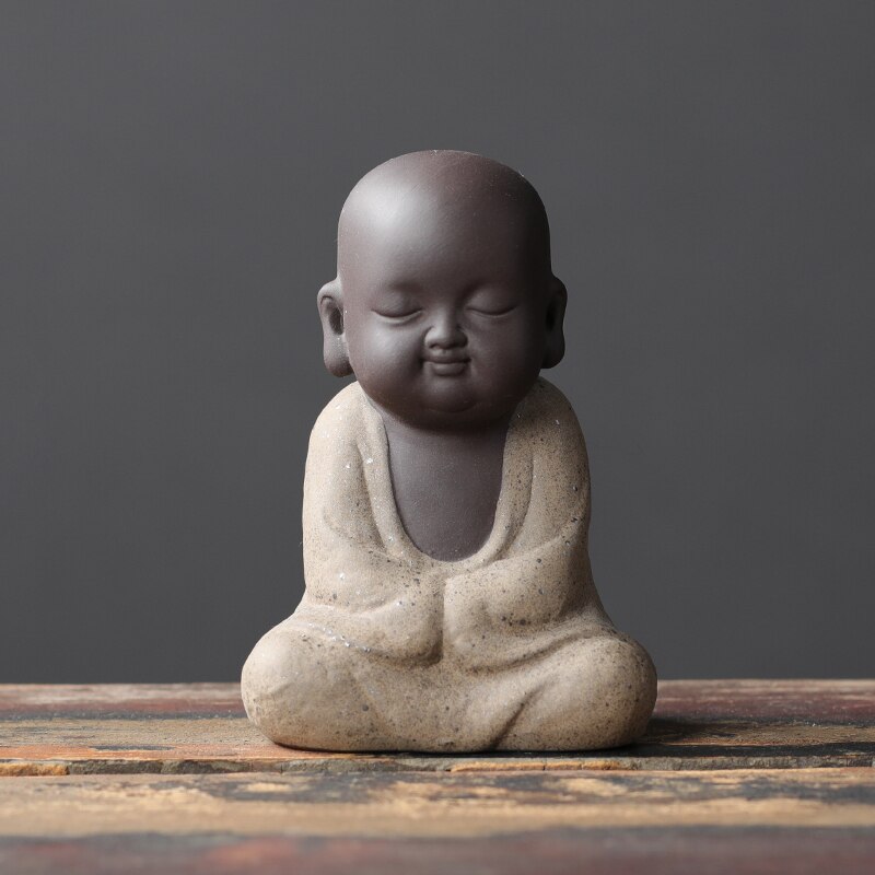 VILEAD 9cm Buddha Statues Small Monk Buddhism Figurines Tea Pet Statuette Feng Shui Ceramic Home Club Geomantic Decoration