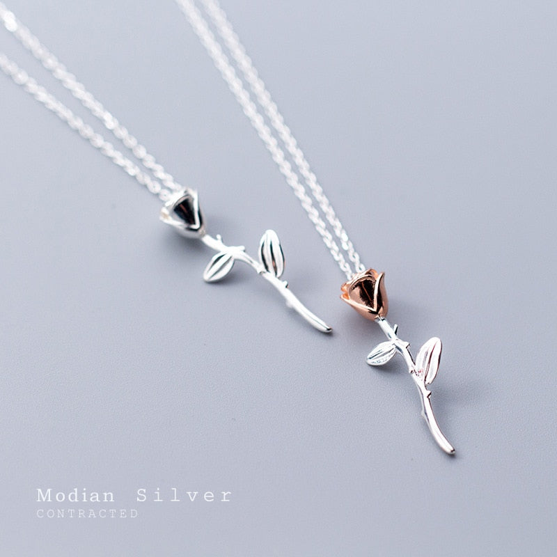 Modian Romantic 925 Sterling Silver Rose Flower Pattern Short Chain Necklace for Women Rose Gold Color Charm Luxury Fine Jewelry