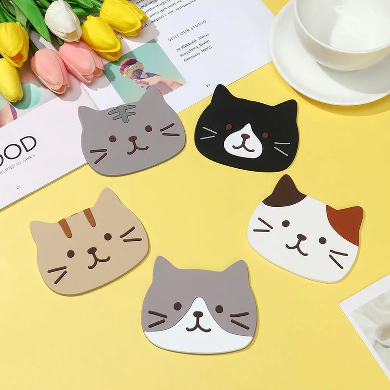 Cartoon Cat Shaped Tea Mat Cup Holder Mat Coffee Drinks Drink Silicon Coaster Hot Drink Stand Insulated Pad Kitchen Accessories