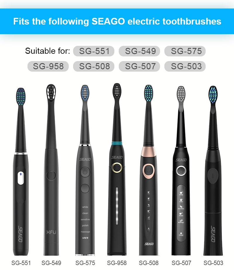 SEAGO  Electric Replacement Brush Heads Sonic Toothbrush Hygiene Care 899 Set (4 heads) for SG910 SG507 SG958 SG515 SG949 SG575