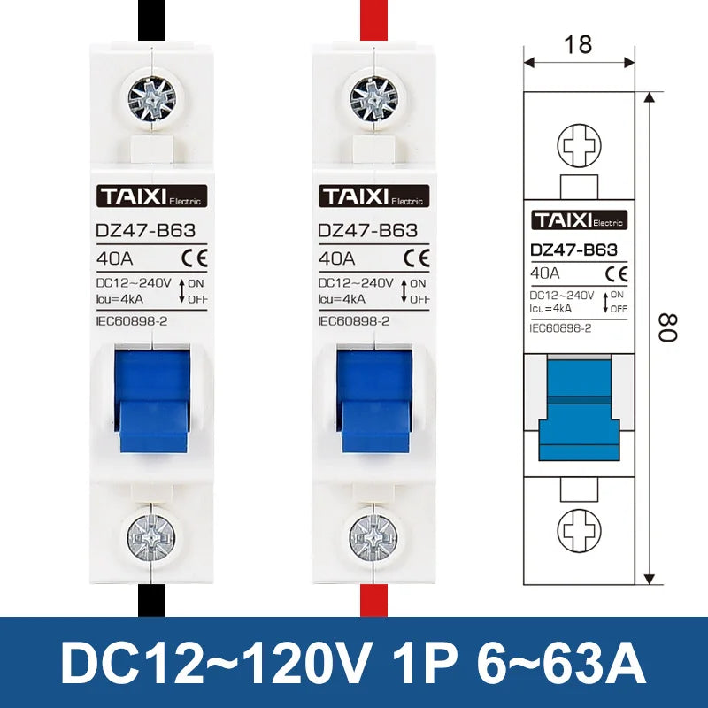 DC 12V 24V 48V 36V 72V MCB Battery Car Protector Mini Circuit Breaker DZ47 Positive And Negative Pole Protection Switch Isolator