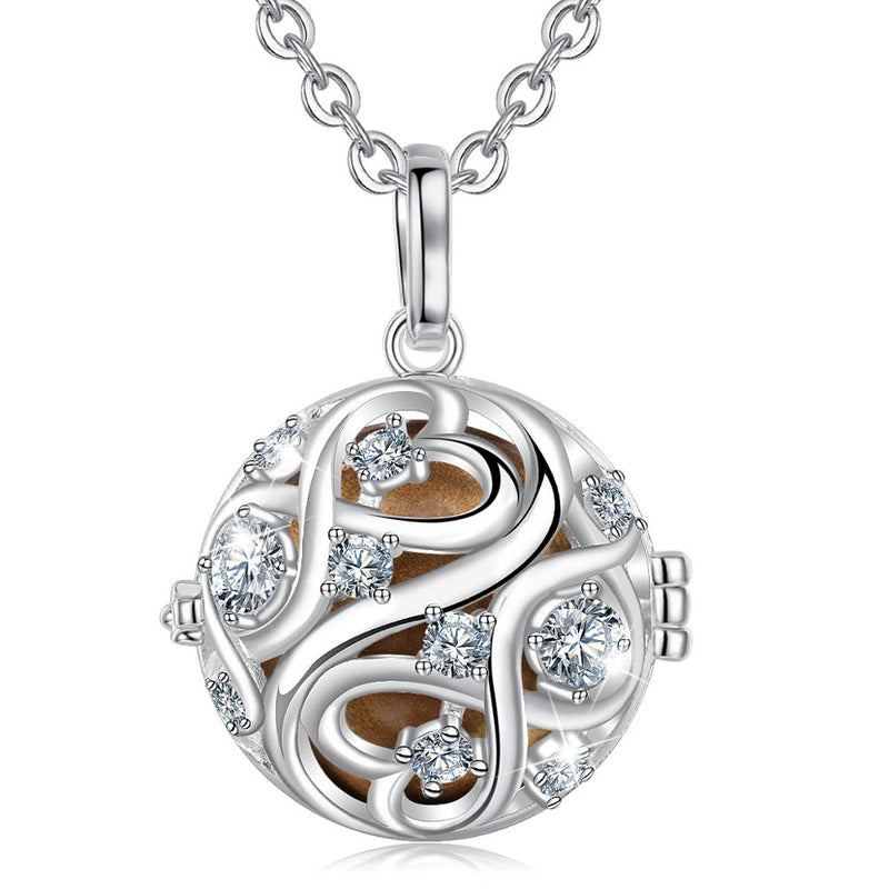 EUDORA 20mm Unique Crystal Cage Harmony Ball Musical Pendant Angel Caller Necklace with Infinite knot For Pregnancy Jewelry K363