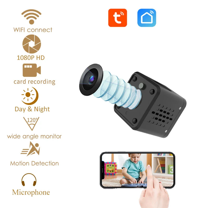 Small Mini Tuya Smart Life Wifi Camera IP Wireless Battery 1080P HD Video CCTV Nanny Body Cam Night Home Security Google Alexa