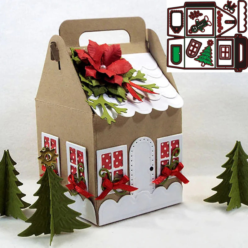 Christmas Box Tree Door Metal Cutting Dies Mold Stencil Template for DIY Card Making  Cut 3d Die New   House