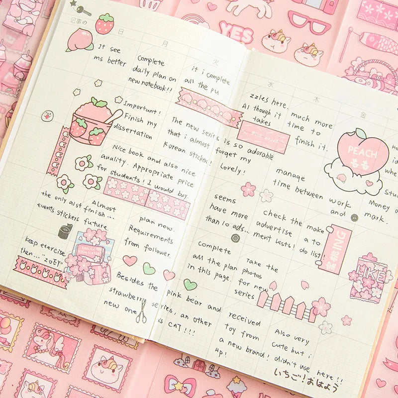 4 Sheets Scrapbook Stickers Set Cute Small Pink Animals Transparent Calendar Diary Book Sticker Scrapbooking Decorative Stickers