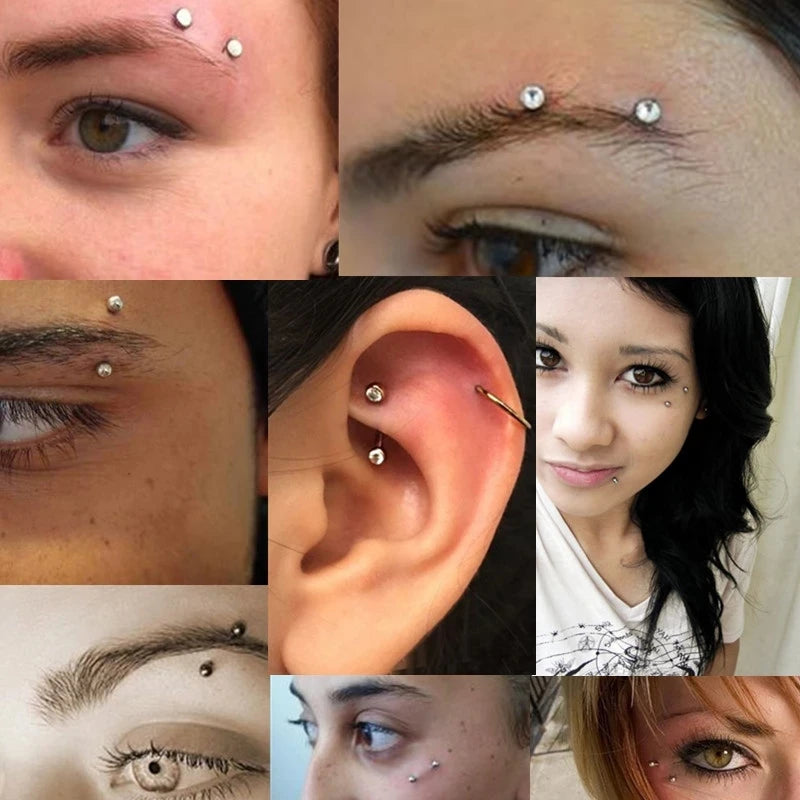 2/5/10PC Stainless Steel Crystal Eyebrow Piercing Lot Tongue Piercing Snake Eyes Bulk Eyebrow Ring Mixed Snake Bite Piercing Lot