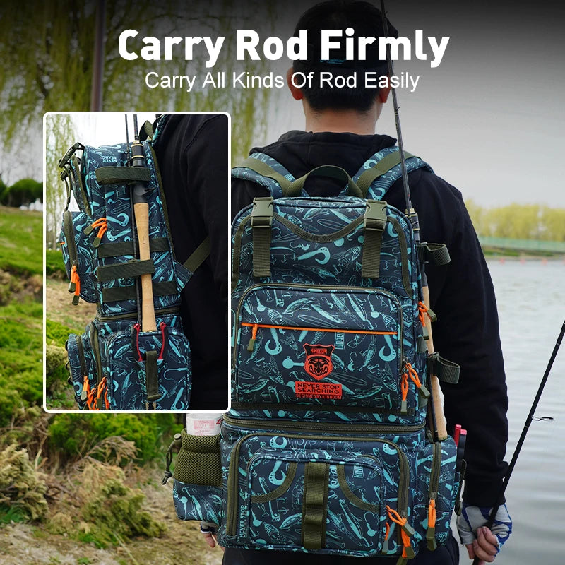 Kingdom Fishing Backpack 1000D Waterproof Nylon 43x24x53cm Large Capacity Multifunctional Detachable Storage for Winter Fishing