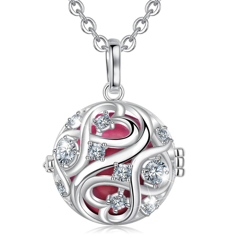 EUDORA 20mm Unique Crystal Cage Harmony Ball Musical Pendant Angel Caller Necklace with Infinite knot For Pregnancy Jewelry K363