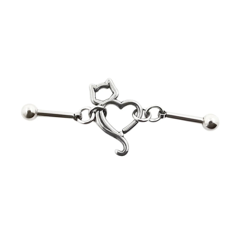 JHJT 14G Heart Industrial Piercing Surgical Steel Industrial Barbell Handcuffs Cat Star Cartilage Earring Body Jewelry