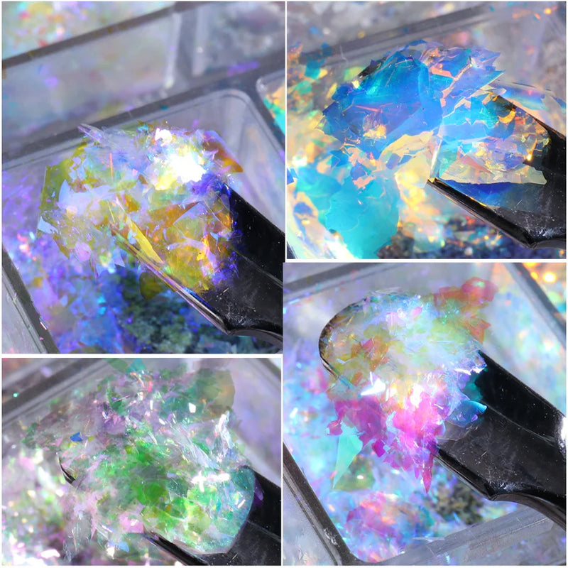 6 Grid Snow Crystal Nail Glitter Powder Sparkly Ice Chrome Flakes Reflective Thin Sequins Autumn Winter Nail Art Decoration LAXR