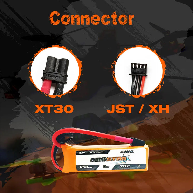 CNHL 3S 450mAh 11.1V Lipo Battery 70C MiniStar With XT30 Plug For Mini Quadcopter RC FPV Racing Drone Drone Airplane Hobby
