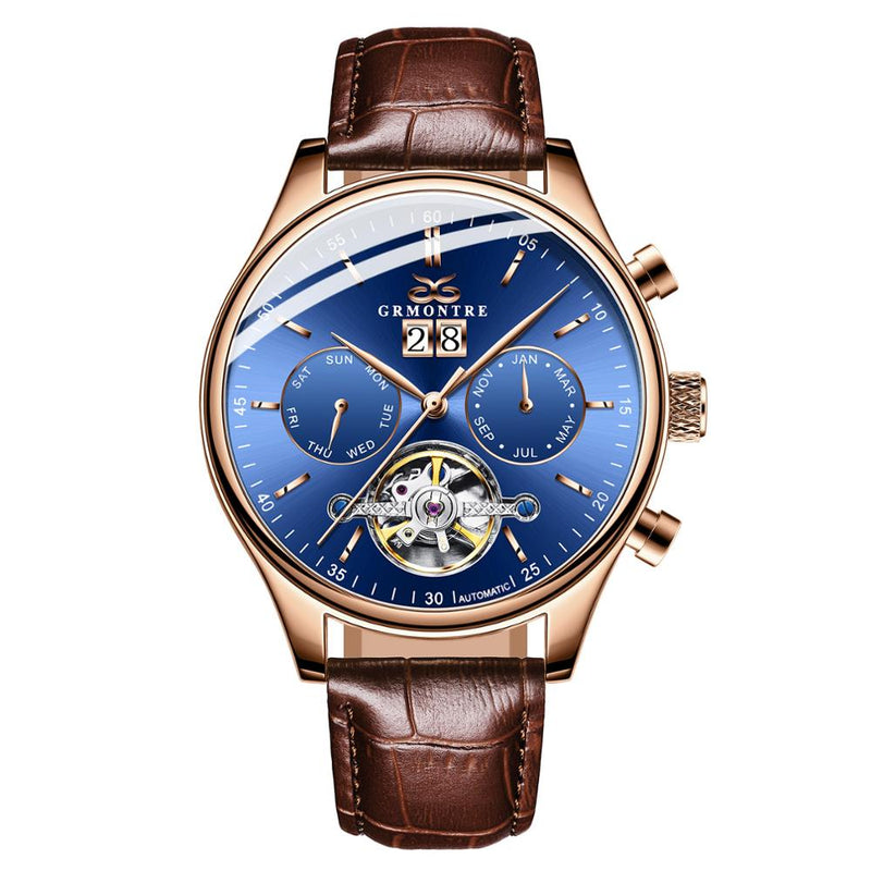 Skeleton Tourbillon Mechanical Watch Men Automatic Classic Rose Gold Leather Mechanical Wrist Watches Reloj Hombre 2018 Luxury