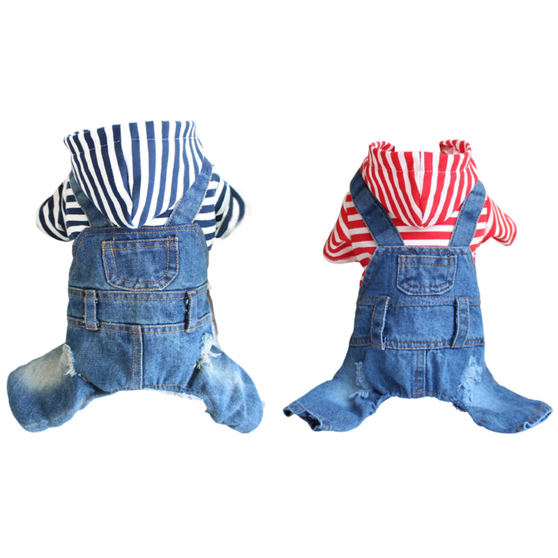 Puppy Denim Clothes Hoodie Sweater for Dog Sweatshirt Four-legged Conjoined Windproof Clothes Warm Pet Supplies for SpringAutumn