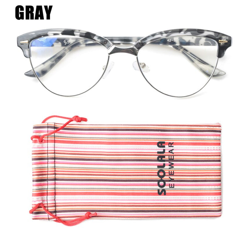 SOOLALA Cat Eye Semi-Rimless Anti Blue Light Filter Eyeglasses Frame Women Blue Light Blocking Anti Radiation Computer Glasses