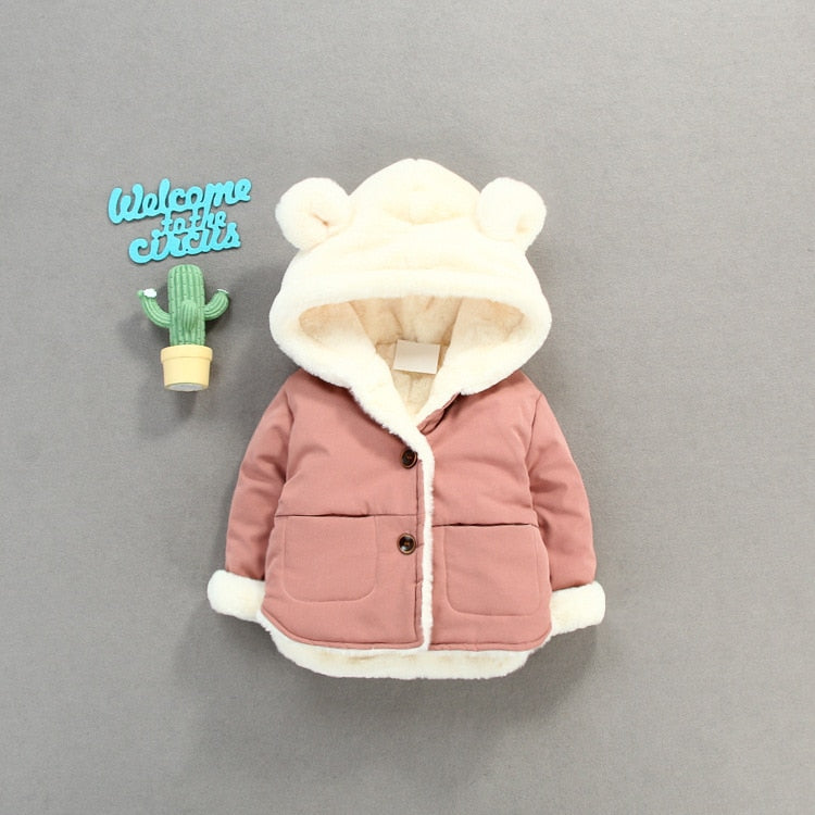 OLEKID Autumn Winter Baby Fleece Jacket Cartoon Hooded Plus Velvet Infant Boys Coat Newborn Baby Girls Outerwear Toddler Parka