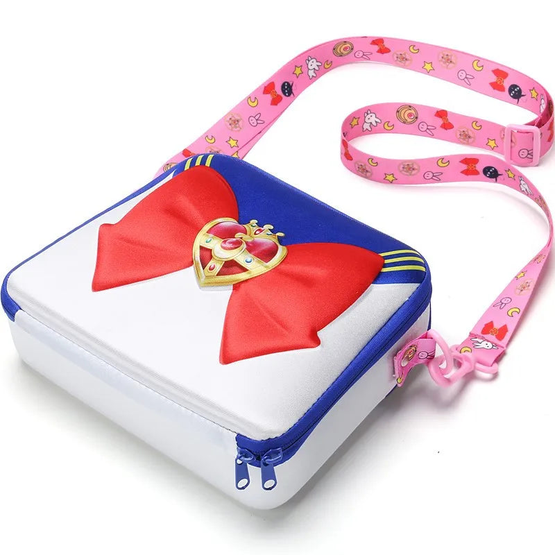 Fashion Women Cute Bow Shoulder Bag Anime Pink Moon 3D Cartoon Makeup Pouch Lolita Girls Creative Zipper Travel Crossbody Bags