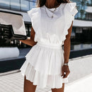 Ardm Elegant O Neck Ruffled White платье2021 Sleeveless Mid-length High-waist Summer Mini Dress Women Princess Dress Vestidos
