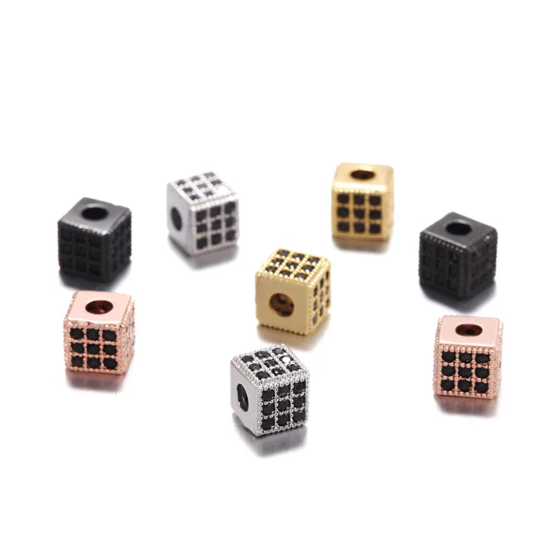 3Pcs/Lot Square Copper Beads Black Cubic Zircon Fit DIY Fashion Bracelet Necklace Making CZ Spacer Charms Beads for Jewelry