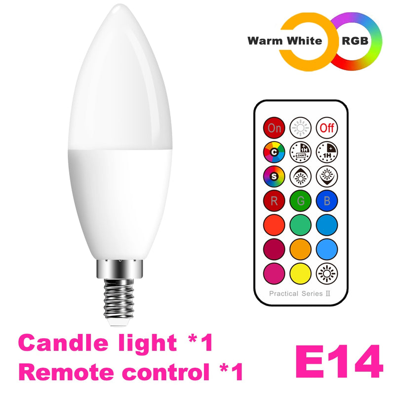 E14 LED Bulb Candle Color Indoor Neon Sign Light Bulb RGB Tape With Controller Lighting 220V E12 Dimmable Smart Lamp For Home