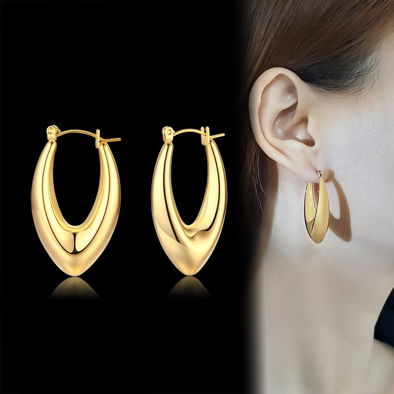 Vnox Chic Geometric Shape Women Big Hoop Earrings Hollow Metal Stainless Steel Round Ear Jewelry Anti Allergy Party Accessory