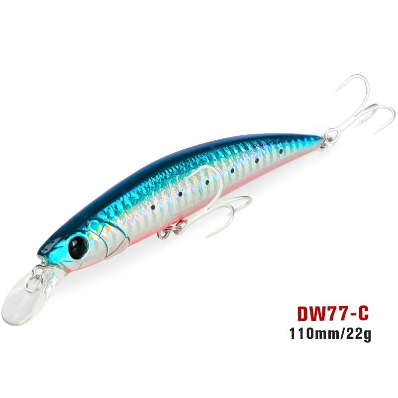 TSURINOYA 110S Long Casting Sinking Minnow Saltwater Fishing Lure DW77 110mm 22g Large Trout Pike River Lake Hard Baits Jerkbait