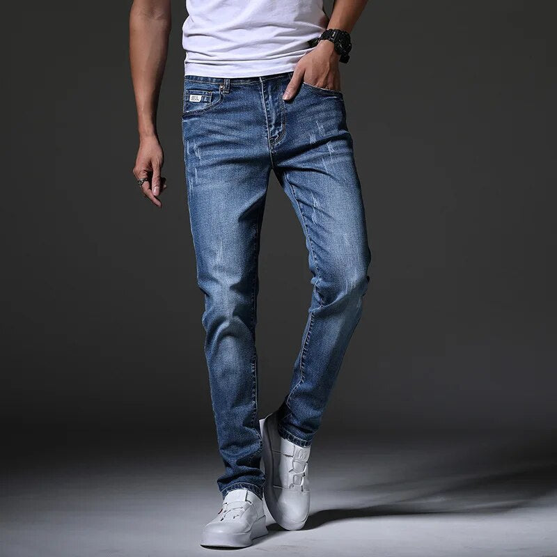 New Fashion Men's Jeans Light Color Stretch Jeans Casual Straight Slim Fit Multicolor Skinny Jeans Men Cotton Denim Trousers