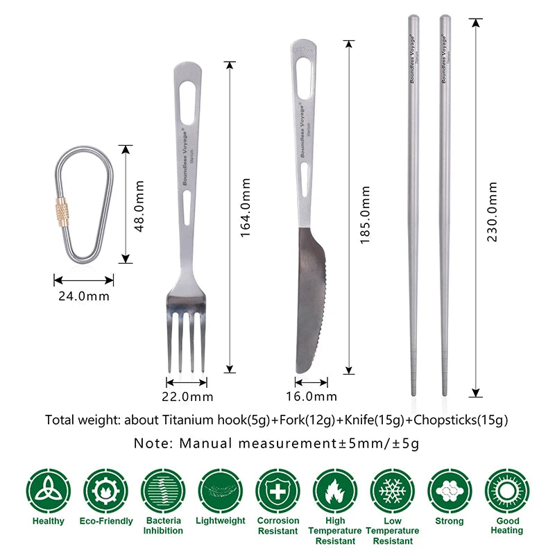 Boundless Voyage Titanium Tableware Travel Flatware Titanium Knife Fork Spoon Chopsticks Straw Outdoor Camping Picnic Cutlery